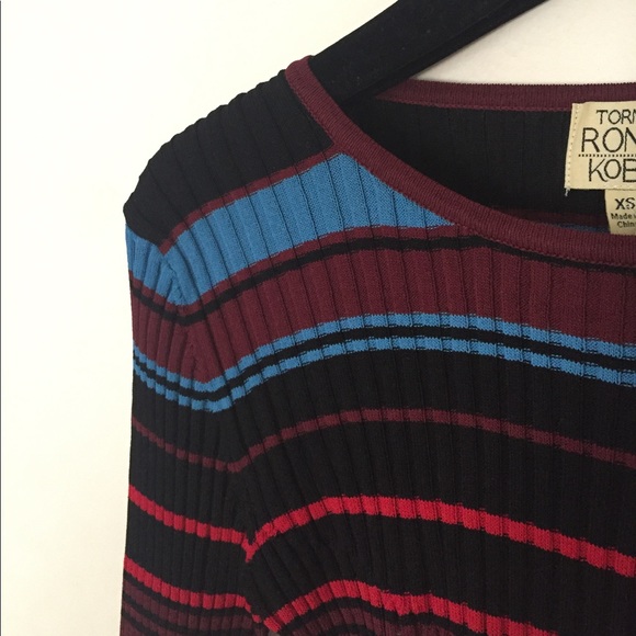 Torn by Ronny Kobo Peplum Striped Knit Top Sweater - Picture 3 of 9